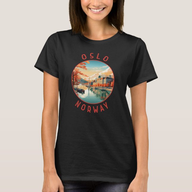 Oslo Norway Retro Distressed Circle T-Shirt (Front)