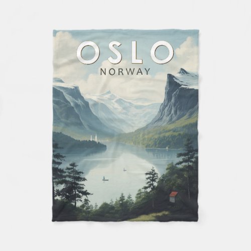 Oslo Norway Travel Art Vintage Fleece Blanket