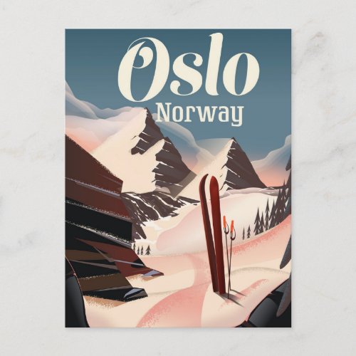 Oslo Norway travel ski poster Holiday Postcard