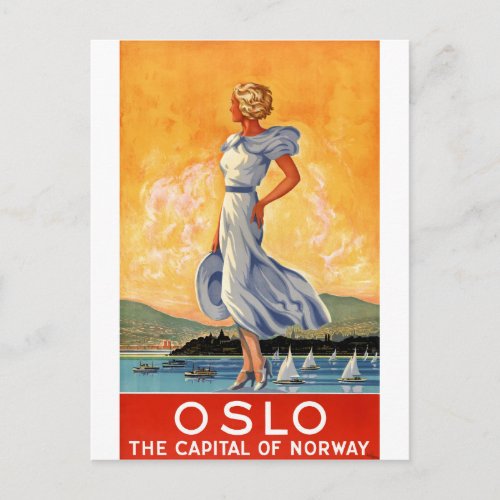 Oslo Norway Vintage Travel Poster Restored Postcard