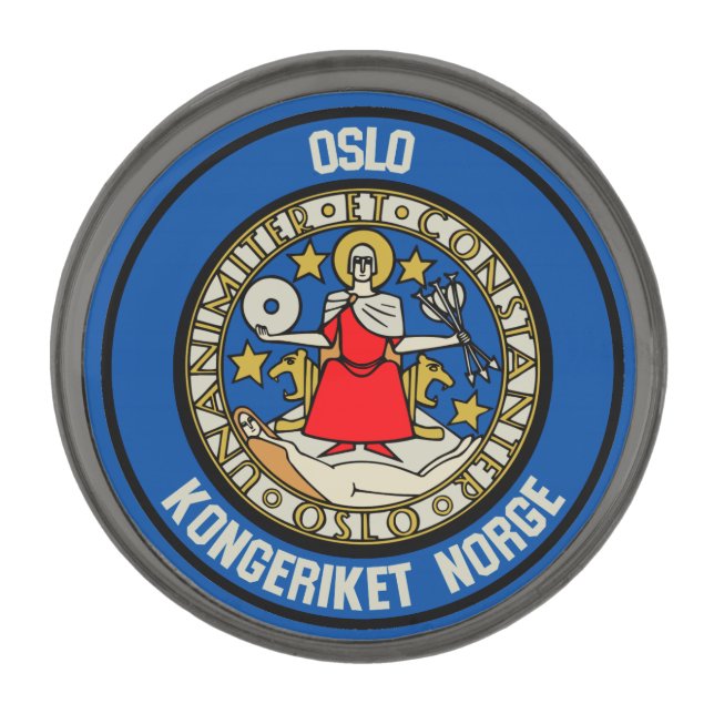 Oslo Round Emblem Gunmetal Finish Lapel Pin (Front)