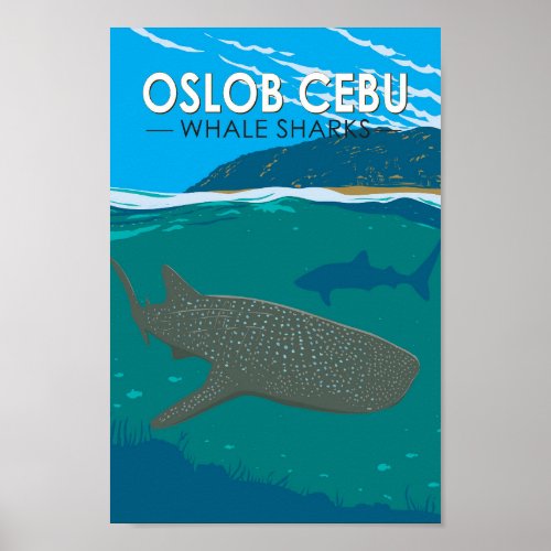 Oslob Cebu Philippines Whale Shark Travel Vintage Poster