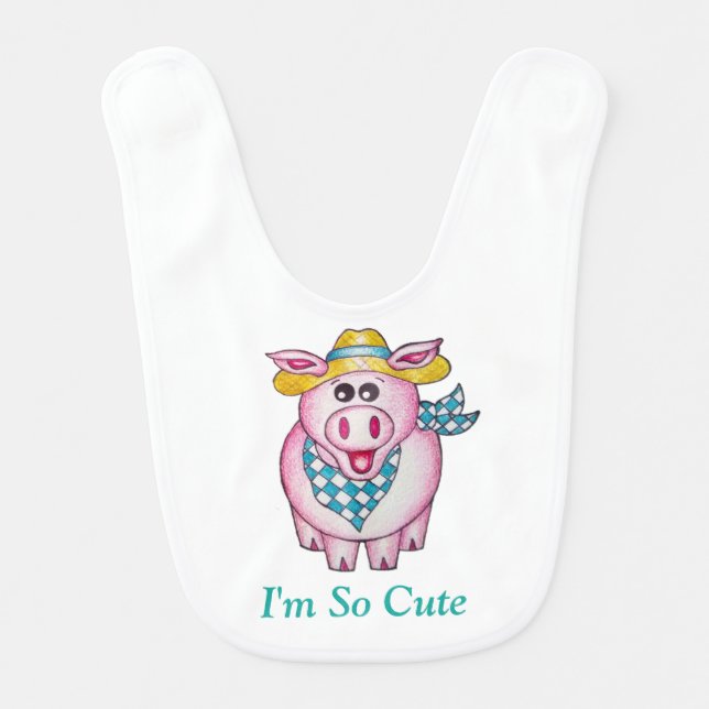 OSo Cute "I'm So Cute" Baby Pig Bib (Front)