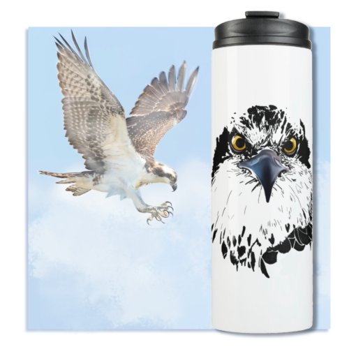 Osprey Drawing Black and White Piercing Eyes Thermal Tumbler