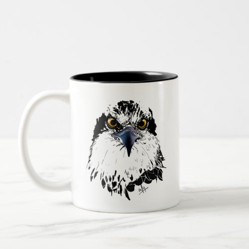 Osprey Drawing Black and White Piercing Eyes Two_Tone Coffee Mug