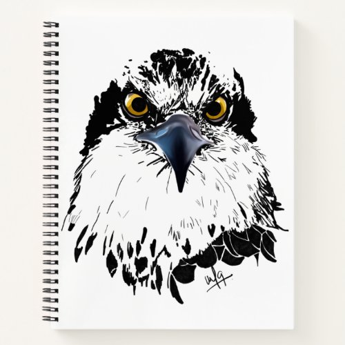 Osprey Drawing Black White with Piercing Eyes Notebook