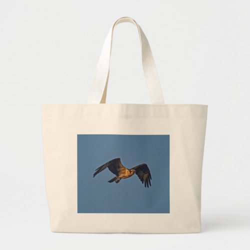 Osprey Fish Eagle Flying at Sunset Large Tote Bag