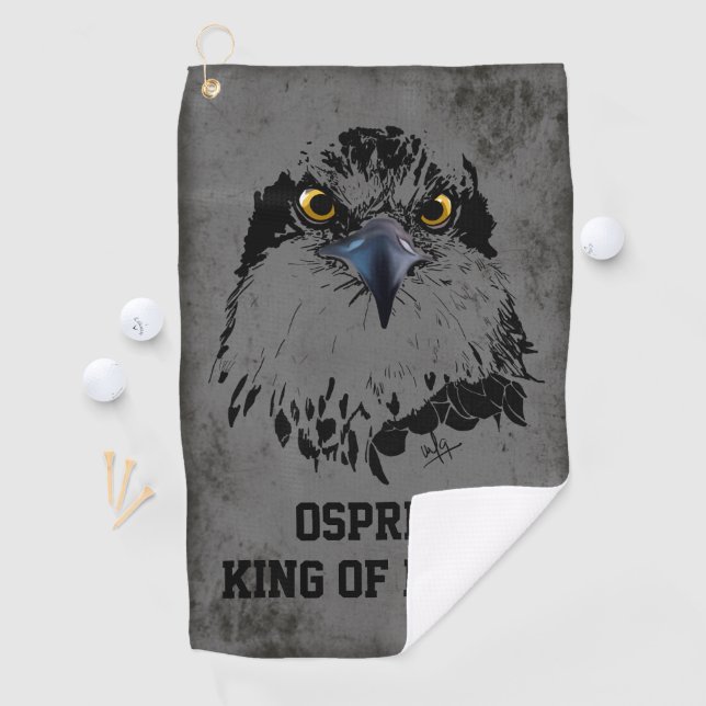 Osprey King of Birds Illustration Dark Gray Grunge Golf Towel (InSitu)