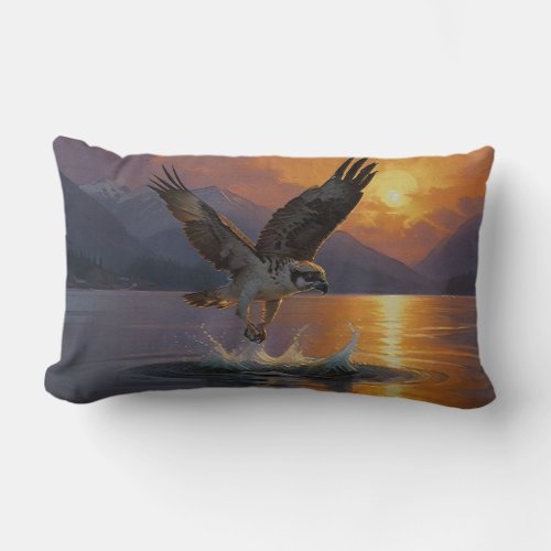 Osprey Makes a Catch at Dusk Lumbar Pillow