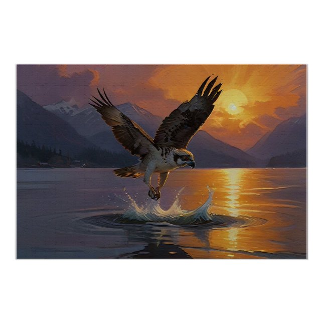 Osprey Makes a Catch at Dusk Poster (Front)