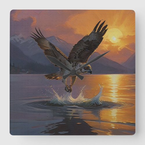 Osprey Makes a Catch at Dusk Square Wall Clock