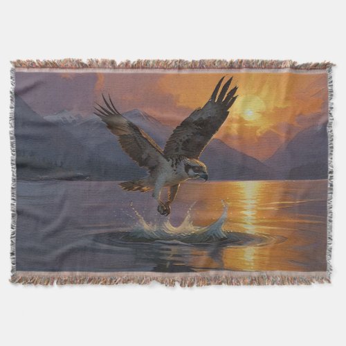 Osprey Makes a Catch at Dusk Throw Blanket