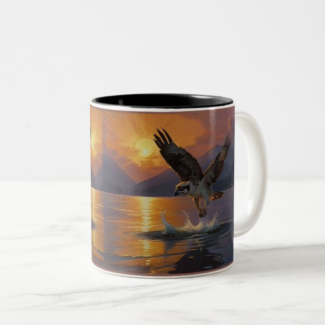 Osprey Makes a Catch at Dusk Two-Tone Coffee Mug (Front Right)