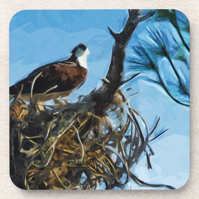 Osprey on the Nest Abstract Impressionism Drink Coaster (Front)