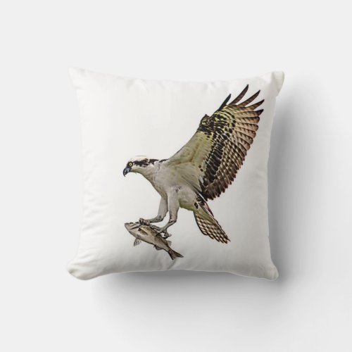 Osprey with a fish throw pillow