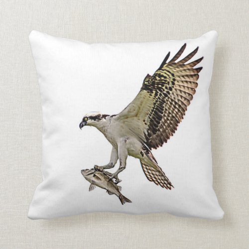Osprey with a fish throw pillow