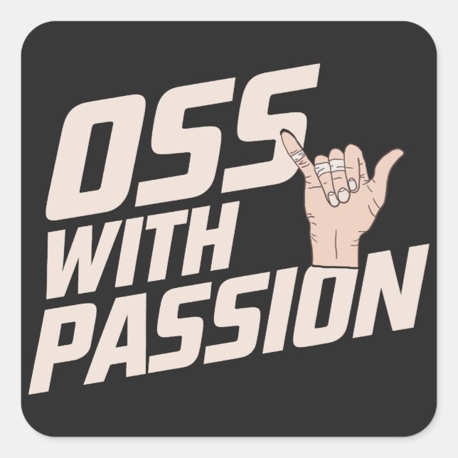 Oss With Passion Brazilian Jiu Jitsu Martial Arts Square Sticker (Front)