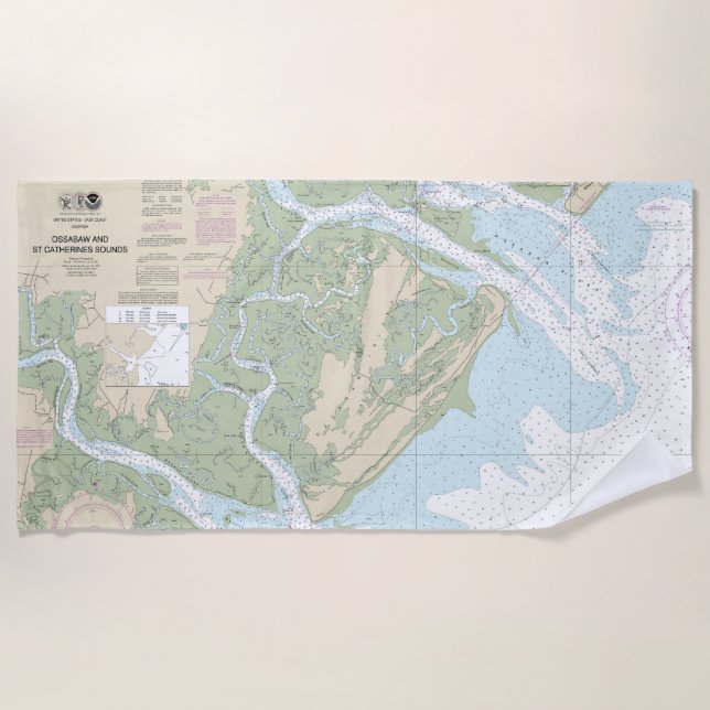 Ossabaw and St Catherines Sounds Nautical Chart Beach Towel (Front)