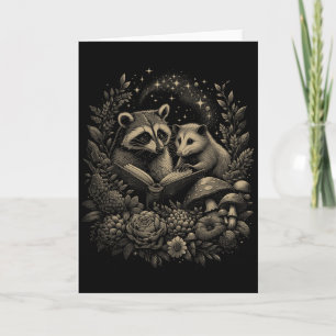 Ossum Racoon Floral Book Lover Cottagecore Fairyco Card