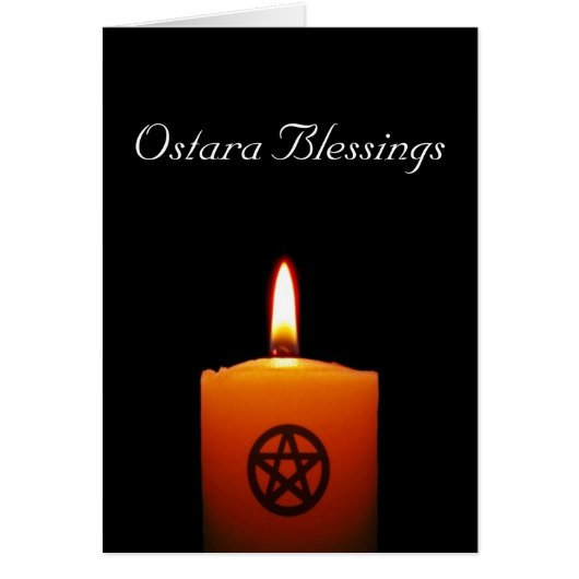 Ostara Blessings Pagan Candle with Pentacle Card (Front)