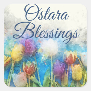 Ostara Blessings Tulips Pagan Wiccan Sabbat Square Sticker
