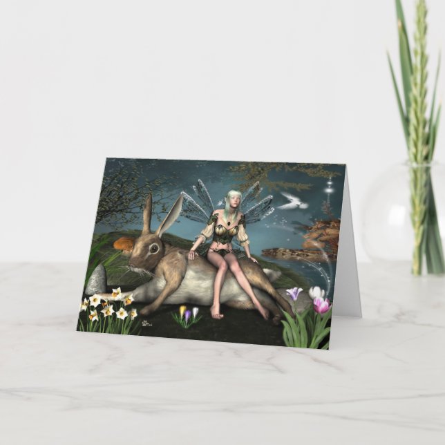 Ostara Fae and March Hare Greetings Card (Front)