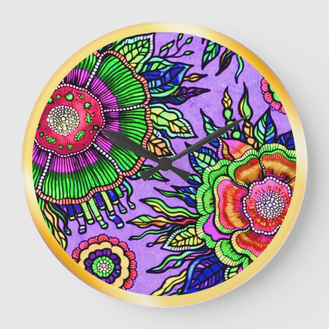 OSTARA: Mystic Violet- Maximalist Art Wall Clock (Front)