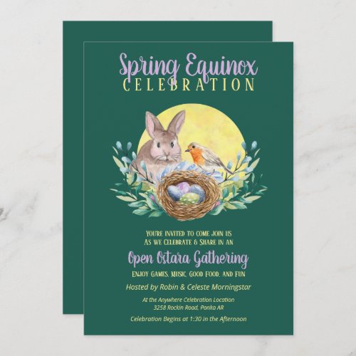 Ostara Spring Equinox Bunny  Bird Nest Green Invitation