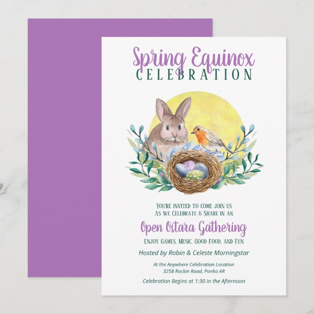 Ostara Spring Equinox Bunny & Bird Nest Sabbat Invitation (Front/Back)