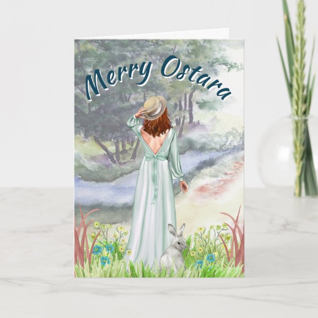 Ostara Spring Equinox Maiden & Bunny  Holiday Card (Front)