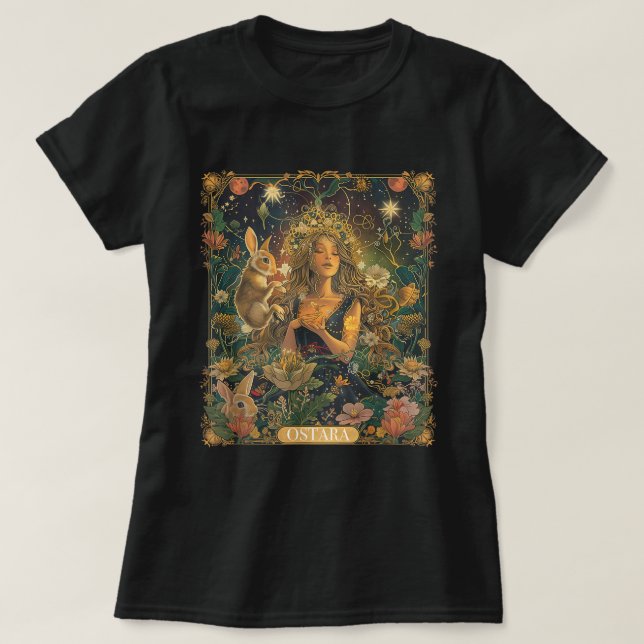 Ostara Spring Goddess Bunny Holiday Tarot Card T-Shirt (Design Front)