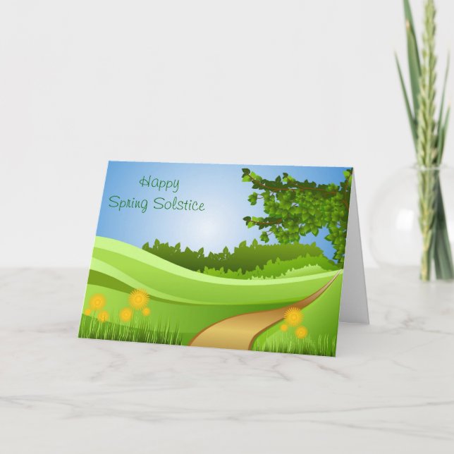 Ostara Spring Solstice with field and flowers Card (Front)