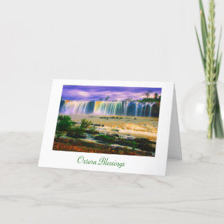 Ostara Spring Solstice with waterfall scene Card
