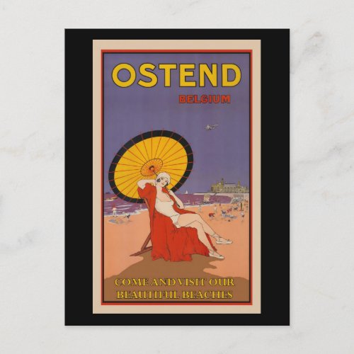 Ostend Belgium vintage travel poster Postcard