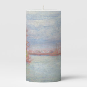 Ostend Harbor by James Ensor (1900) Pillar Candle