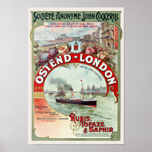 Ostend - London Belgium Vintage Poster 1900