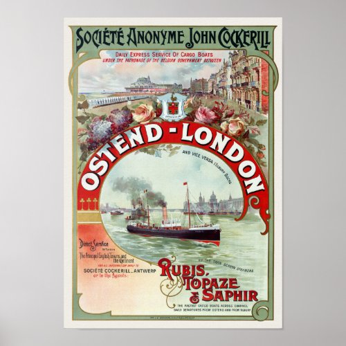 Ostend _ London Belgium Vintage Poster 1900