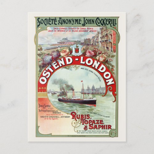 Ostend _ London Belgium Vintage Poster 1900 Postcard