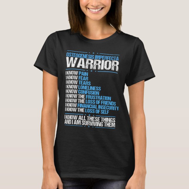 Osteogenesis Imperfecta Awareness Pain Blue Ribbon T-Shirt (Front)