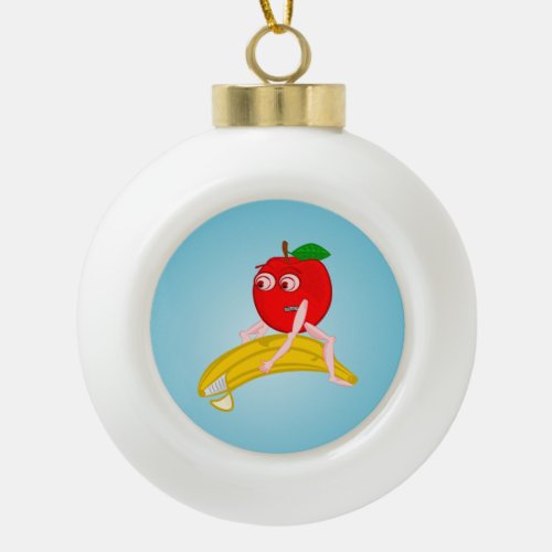 Osteopath Fruit Funny Apple Straightening a Banana Ceramic Ball Christmas Ornament
