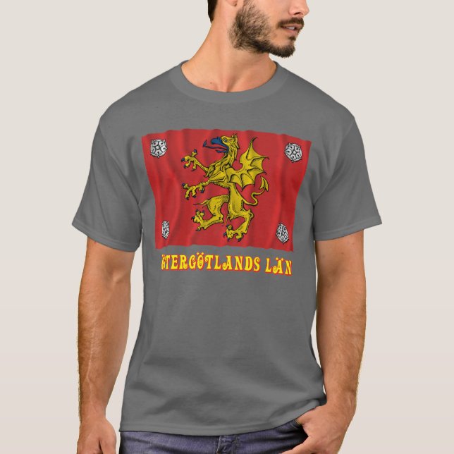 Östergötlands län waving flag with name T-Shirt (Front)