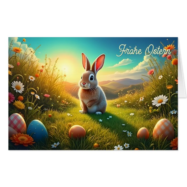 Osterhase und bunte Eier im Frühlingszauber Card (Front Horizontal)