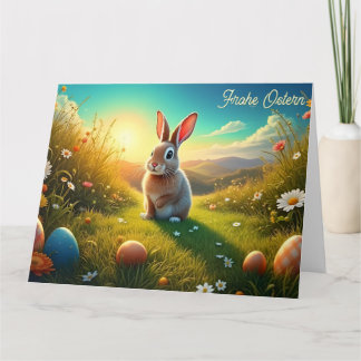 Osterhase und bunte Eier im Frühlingszauber Card