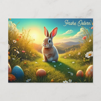 Osterhase und bunte Eier im Frühlingszauber Holiday Postcard