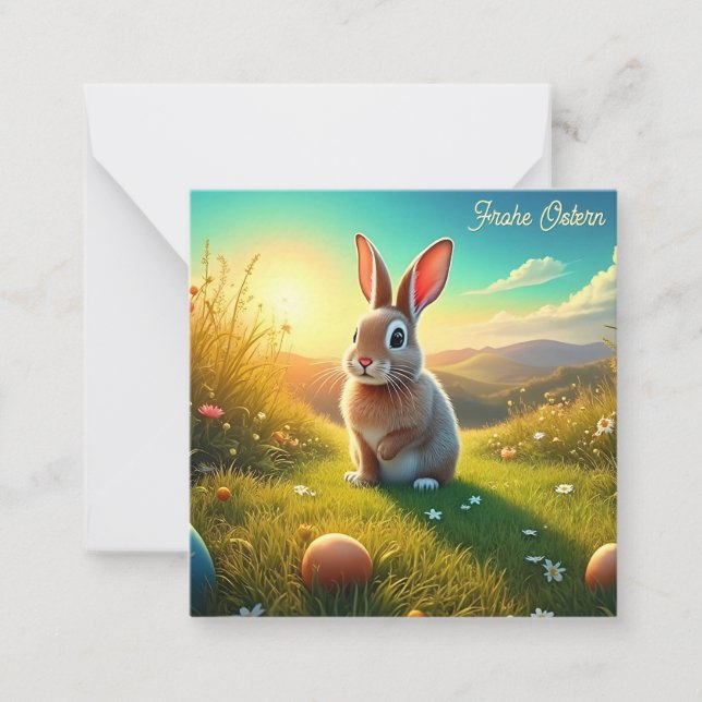 Osterhase und bunte Eier im Frühlingszauber Note Card (Front)