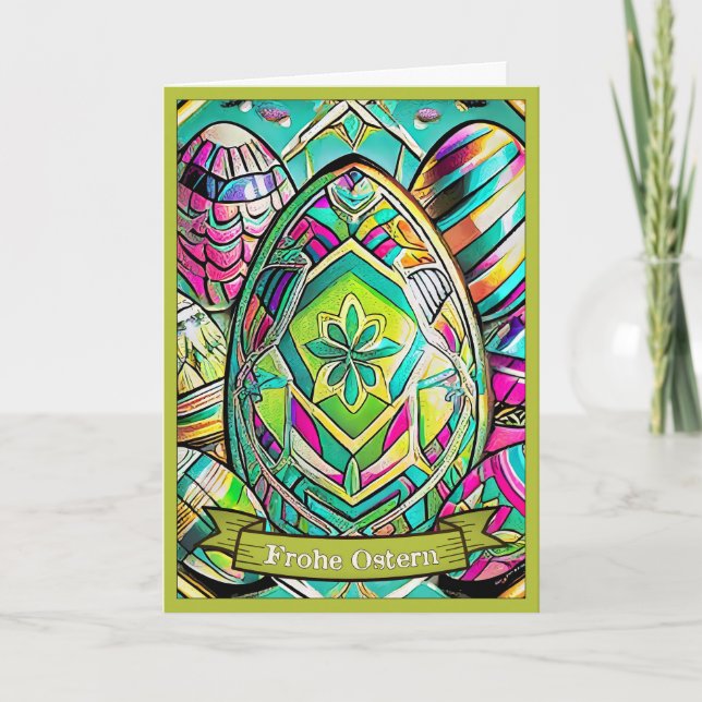 Ostermotiv farbiger Cartoon mit Ostereier 13553 Card (Front)