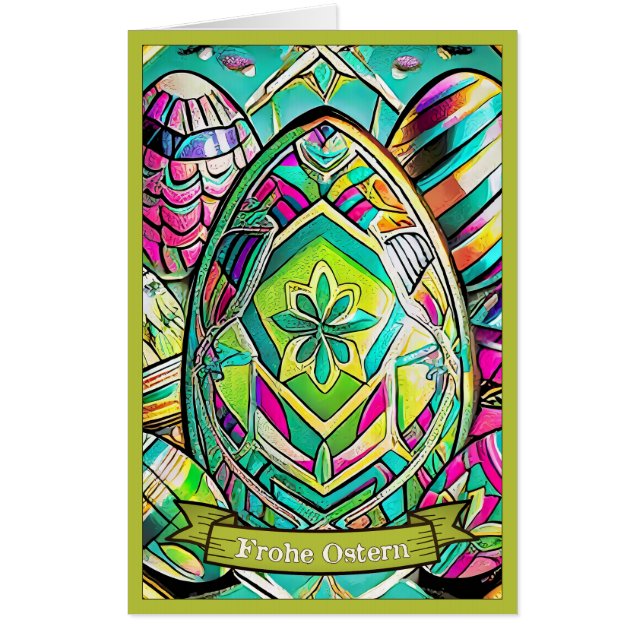 Ostermotiv farbiger Cartoon mit Ostereier 13553 Card (Front)