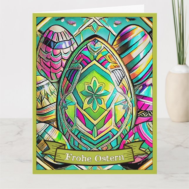 Ostermotiv farbiger Cartoon mit Ostereier 13553 Card (Front)