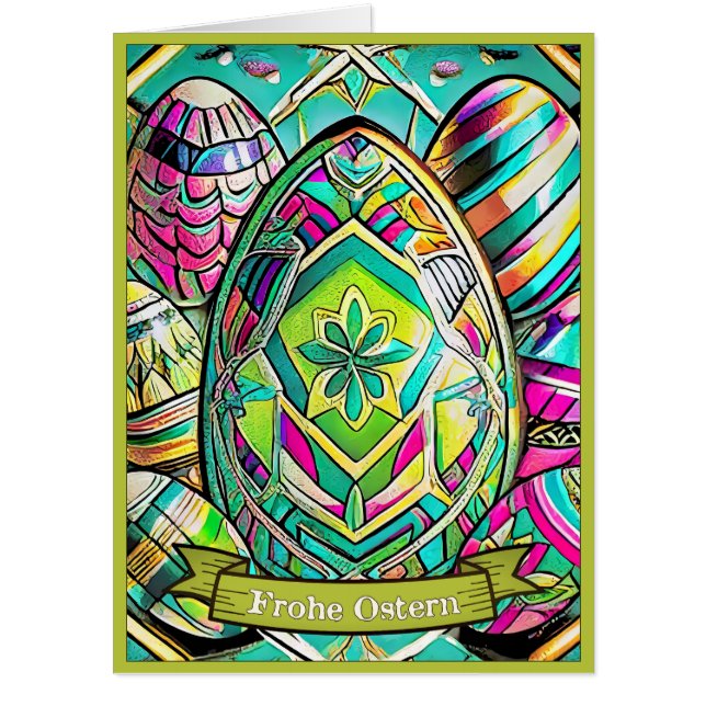Ostermotiv farbiger Cartoon mit Ostereier 13553 Card (Front)