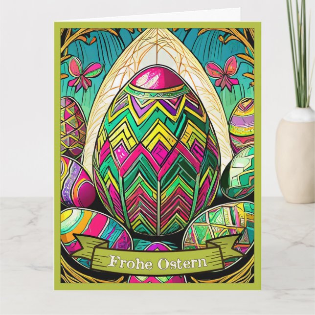 Ostermotiv farbiger Cartoon mit Ostereier 50085 Card (Front)